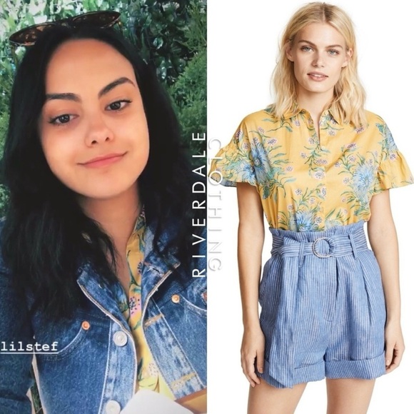 MADEWELL | RUFFLE SLEEVE BUTTON DOWN SHIRT PAINTED BLOOMS VAN GREEK GOLD MEDIUM - Picture 3 of 9